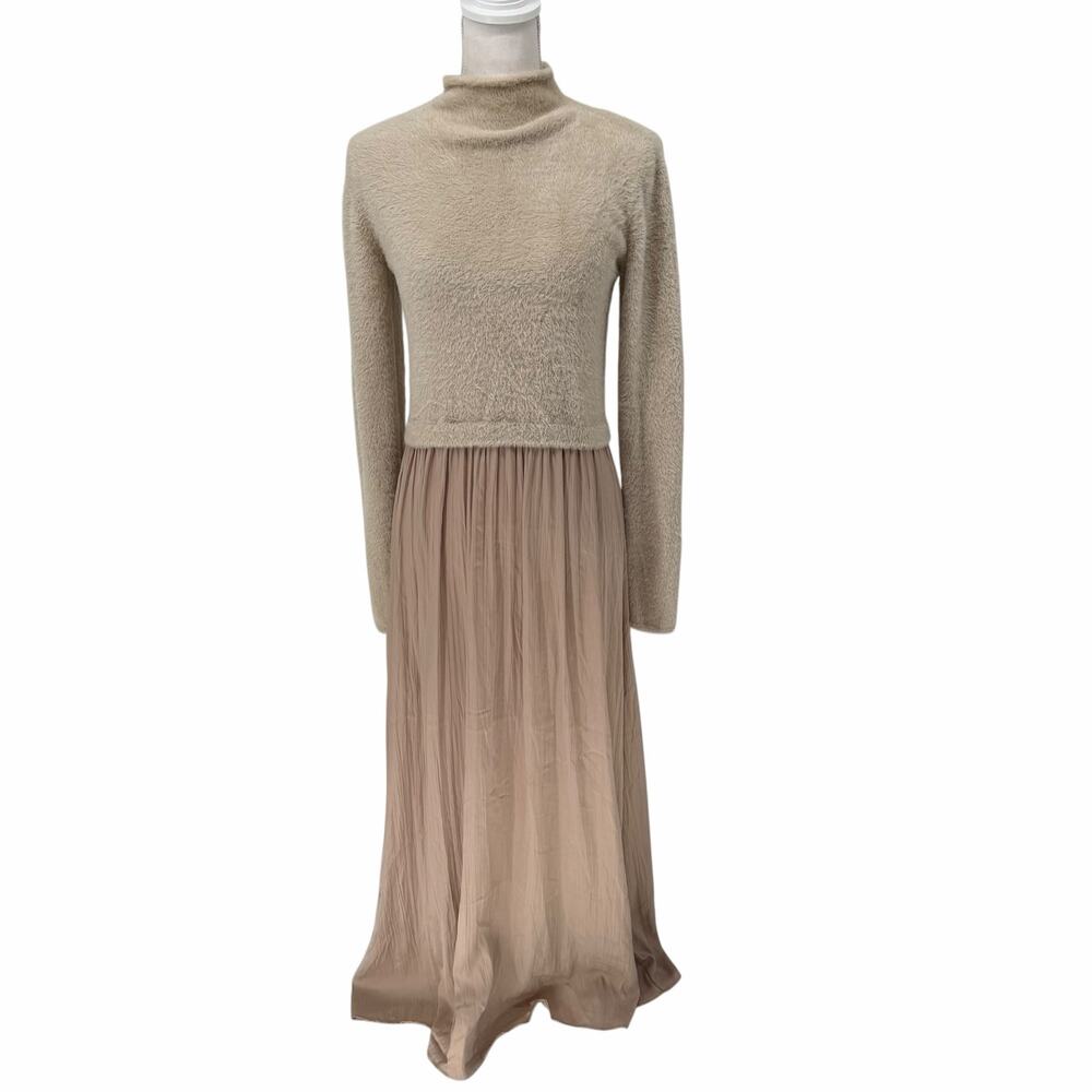Rachel Zoe Mixed Media Sweater Maxi Dress w/ Pleated Skirt Medium